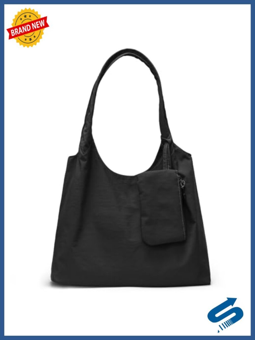 Nylon Tote Bag with Zipper - Medium Lightweight Soft Slouchy Hobo Shoulder